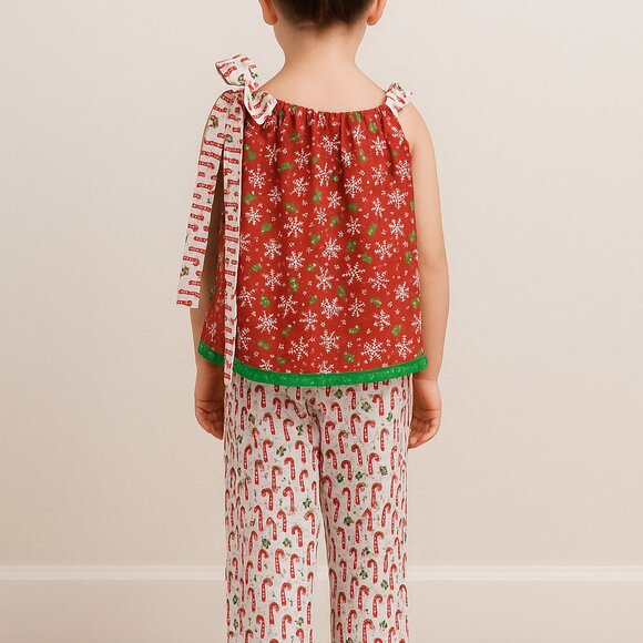 Christmas Outfit Toddler 3T, Pillowcase Top & Candy Cane Pants, Holiday Pant Set - Picture 4 of 6